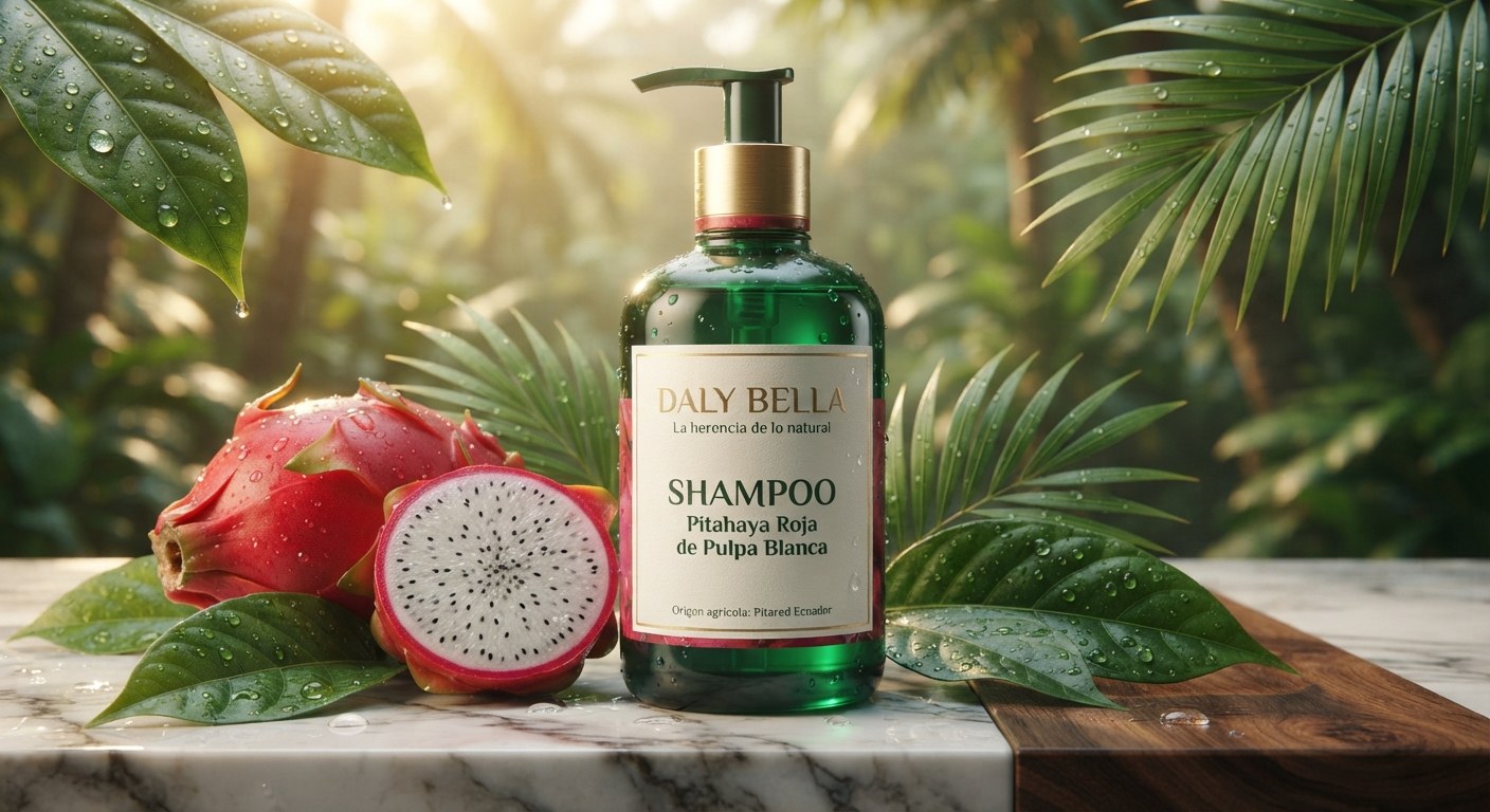Shampoo Daly Bella pitahaya roja de pulpa blanca y cacao